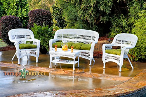 Tortuga Outdoor Furniture Portside 4-Piece Seating Set with Custom Sunbrella Cushions White Wicker