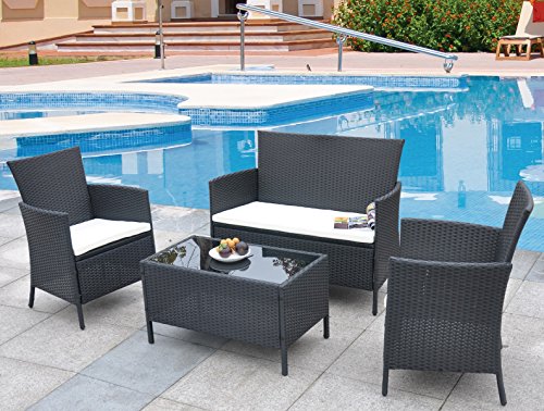 inQbrands Outdoor Black PE Rattan Wicker Sofa Sectional Patio Furniture Set White Cushioned