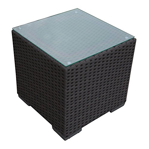 Abba Patio Wicker Patio Square 163-inch X 163-inch X 16-inch Side Table With Glass Top