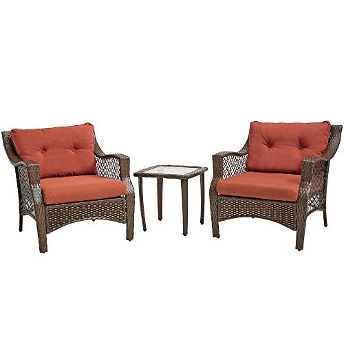 3 Piece Outdoor Patio Wicker Furniture Set With Deep Seat Cushions Terracotta