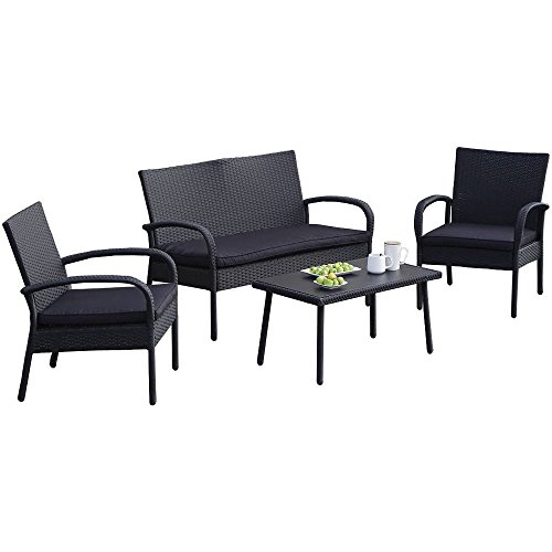 Carlota Furniture Patio Furniture Set Ideal For Outdoor 4-piece Modern Look Made Of Black Wicker Rattan With