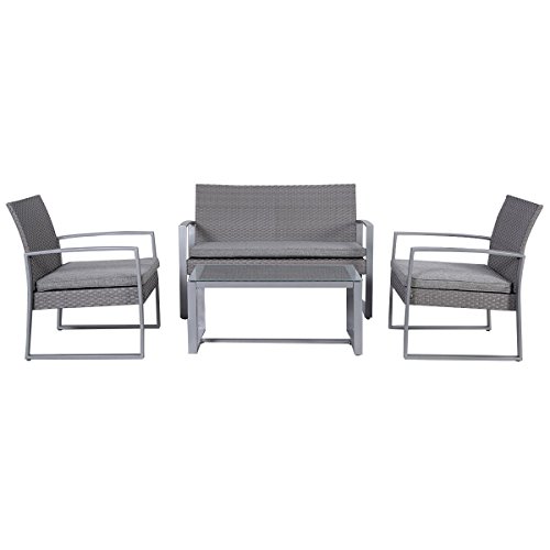 Giantex 4pc Patio Furniture Set Cushioned Outdoor Wicker Rattan Garden Lawn Sofa Seat