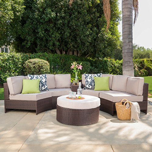 Riviera Portofino Outdoor Patio Furniture Wicker 6 Piece Semicircular Sectional Sofa Seating Set W Waterproof
