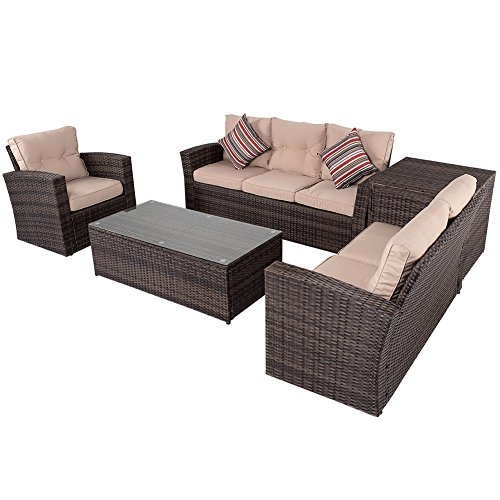 Sundale Outdoor 5 Pieces Wicker Patio Garden Furniture Conversation Set with Conner Storage