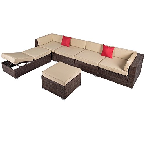 Sundale Outdoor 6 Pieces Wicker Patio Furniture Conversation Set