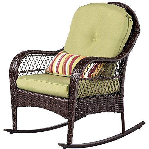 Sundale Outdoor Wicker Rocking Chair Rattan Outdoor Patio Yard Furniture All- Weather With Cushions
