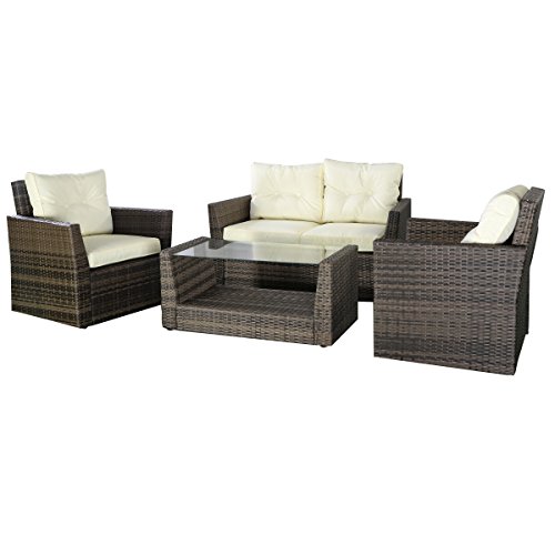 Tangkula 4pc Rattan Sofa Furniture Set Patio Lawn Cushioned Seat Gradient Brown Wicker