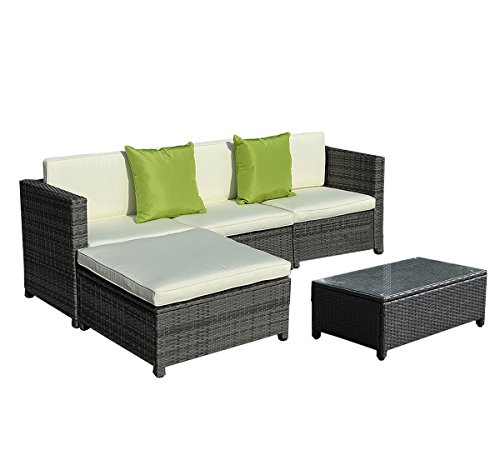 Tangkula 5PC Outdoor Patio Sofa Set Sectional Furniture PE Wicker Rattan Deck Couch Gray