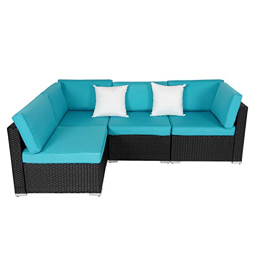 4 Piece Patio Sectional Furniture Outdoor Sofa Set PE Rattan Conversation Set with Washable Couch Cushions for Backyard Pool Lawn Balcony