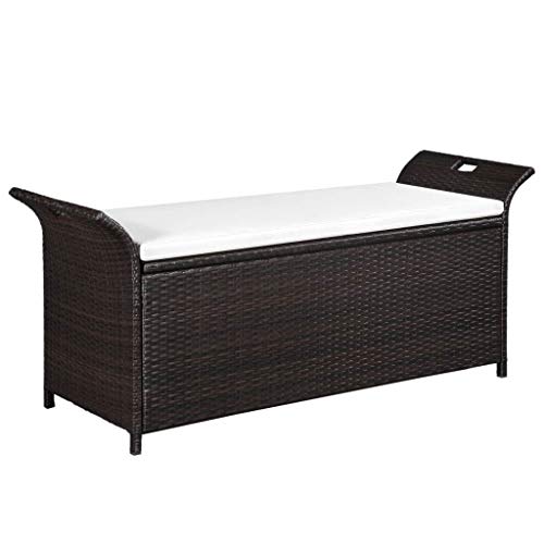 Festnight Outdoor Storage Bench with Cushion Seat Brown Poly Rattan Garden Deck Box Waterproof Storage Container Patio Backyard Poolside Balcony Furniture Decor 543 x 197 x 236 L x W x H