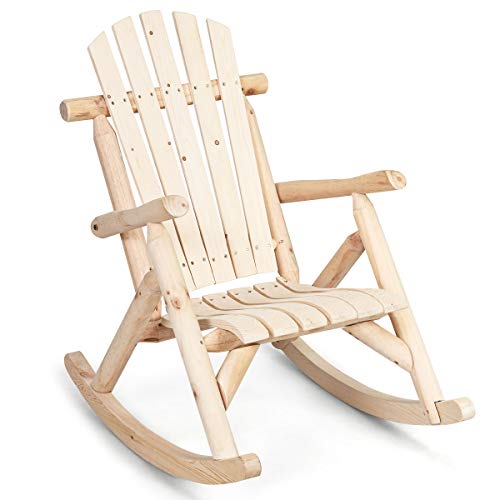 Giantex Log Rocking Chair Wood Porch Rocker Lounge Patio Deck Balcony Furniture Rustic Single Rocker Natural