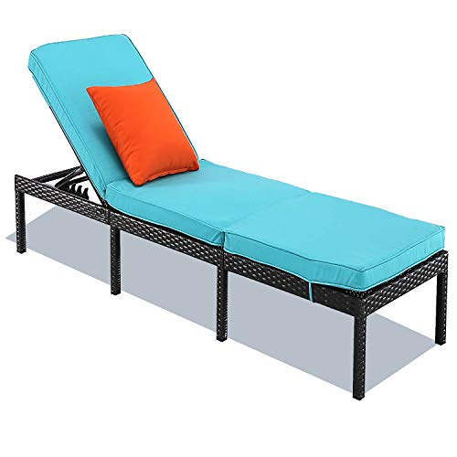 HTTH Rattan Chaise Lounge Outdoor Patio Chairs All-Weather Sun Chaise Lounge Furniture for Backyard Pool Balcony Furniture Turqouise