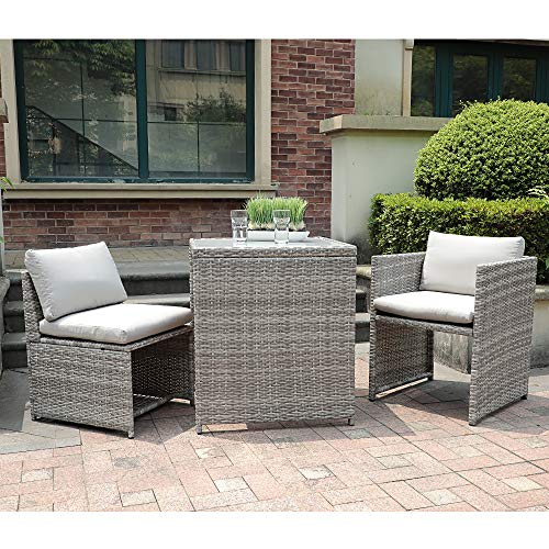 OC Orange-Casual 3 Piece Patio Wicker Outdoor Furniture Set Rattan Conversation Set Space Saving for Garden Lawn Balcony