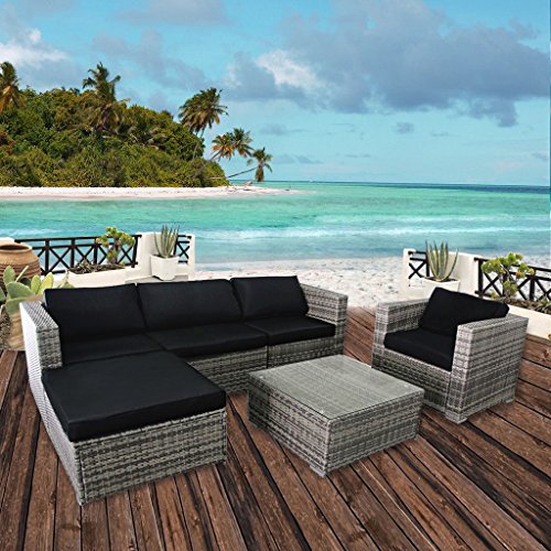 Cloud Mountain 6 Piece PE Outdoor Patio Garden Backyard Lawn Furniture Set Wicker Rattan Sectional Sofa Couch Set with Cushions Gradient Grey