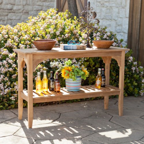 The Brookford Teak Outdoor Console Table Is a Beautiful Add on to Your Patio Set or Lawn Furniture Durable Teak Will Look Great in a Garden or Pool Setting and Last for Years It Is Handy on a Deck As a Outdoor Kitchen Table or Storage Space