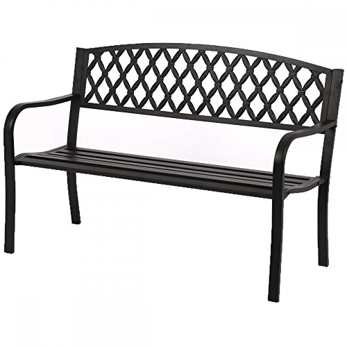 50&quot Patio Garden Bench Park Yard Outdoor Furniture Steel Frame Porch Chair