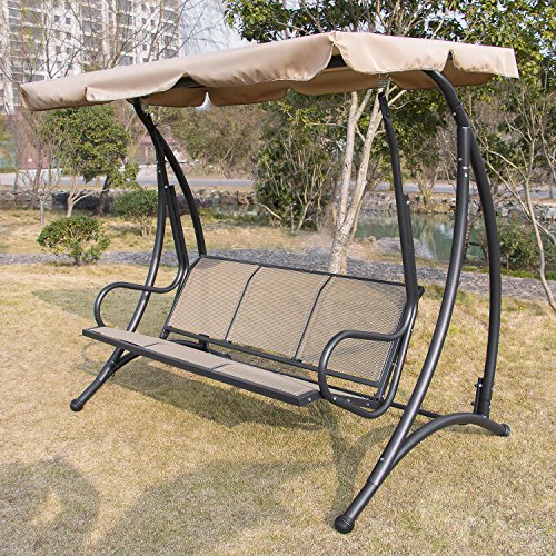 Gracelove Outdoor 3 seat Canopy Swing Chair Patio Backyard Seat Beach Porch Furniture