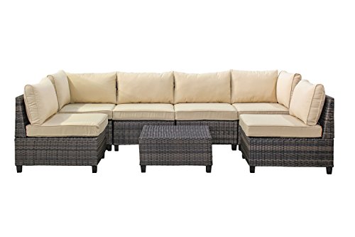 Tampa 7 Piece Outdoor Rattan Wicker Sofa Sectional Sets - Perfect Patio Deck Porch And Sunroom Furniture Set