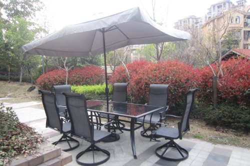 9pc Cast Aluminum Patio Furniture Set with Umbrella and Cover