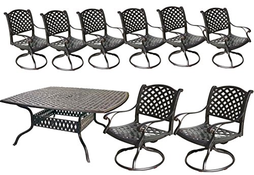 Cast Aluminum Patio Furniture Sets Nassau 9pc Outdoor Dining 1 64 Square Table 8 Swivel Rockers