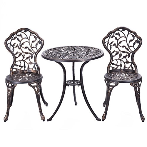 Giantex Outdoor Patio Furniture Leaf Design Cast Aluminum Bistro Set Antique Copper