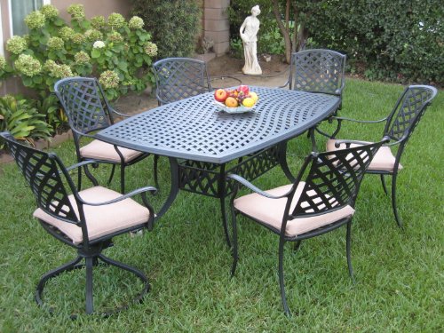 Outdoor Cast Aluminum Patio Furniture 7 Piece Dining Set KL4272 with 2 Swivel Rockers CBM1290