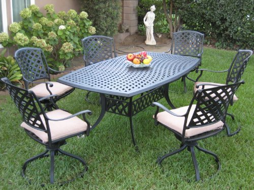 Outdoor Cast Aluminum Patio Furniture 7 Piece Dining Set KL4272 with 6 Swivel Rockers