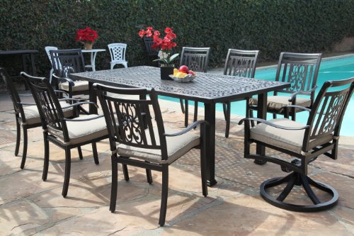 Outdoor Cast Aluminum Patio Furniture 9 Piece Heaven Collection Dining Set with 2 Swivel Rockers CBM1290