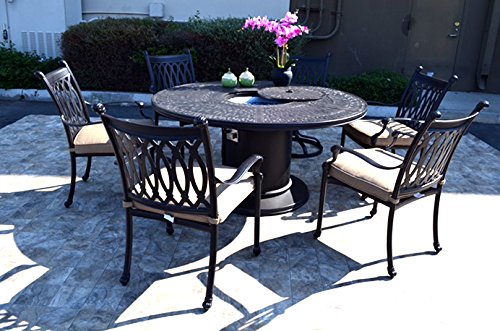 Propane Fire Pit Table Set Grill Cast Aluminum Patio Furniture Grand Tuscany Outdoor Dining Chairs