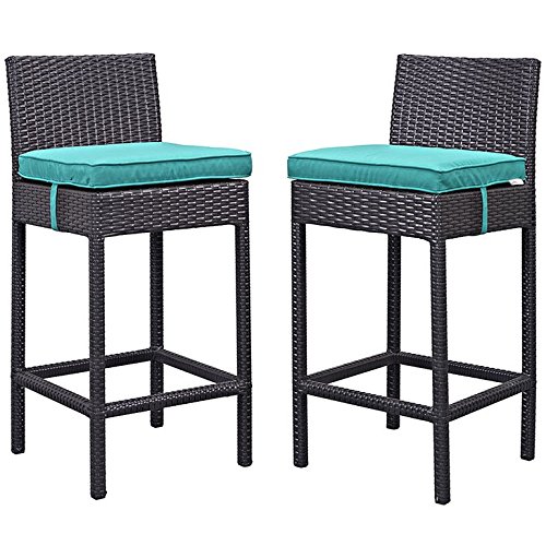 LexMod Lift Bar Stool Outdoor Patio Set of 2 Espresso Turquoise