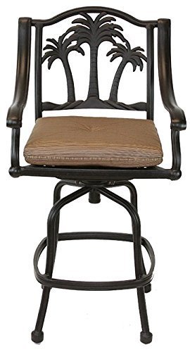 Palm Tree Outdoor Patio Set 6pc Swivel Barstools 30 H Dark Bronze Cast Aluminum Walnut Cushions