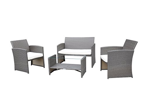 Radeway 4 PC Cushioned Seat Outdoor Patio Set Rattan Wicker Sofa Weathered Brownish- Gray