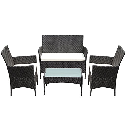 Tangkula 4 PC Patio Rattan Wicker Chair Sofa Table Set Outdoor Garden Furniture Cushioned