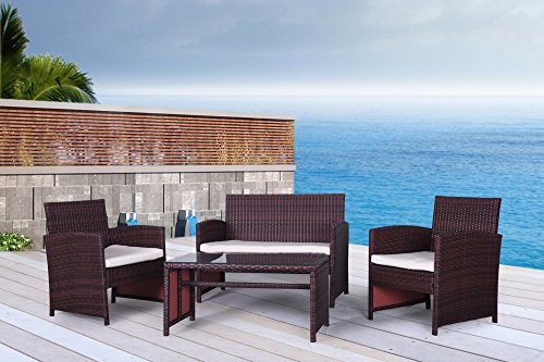 The Bora-bora Collection - 4 Pc Outdoor Rattan Wicker Sofa Patio Furniture Set Choice Of Setamp Cushion Color