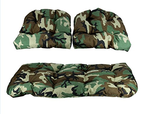 3-Piece Tufted Wicker Furniture Patio Cushion Set - Woodland Terrace Camo