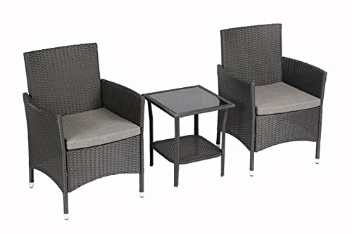 Baner Garden 3 Pieces Outdoor Furniture Complete Patio Cushion PE Wicker Rattan Garden Dining Set Full Black Q16