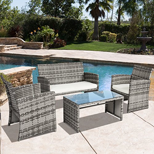 Best Choice Products 4 Piece Outdoor Garden Patio Cushioned Seat Mix Gray Wicker Sofa Furniture Set