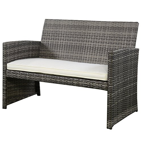 Ghp Outdoor Garden Patio 4-piece Cushioned Seat Mix Gray Wicker Sofa Furniture Set