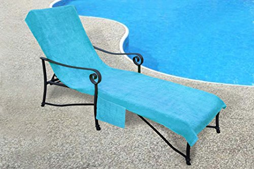 Pool Side 1000-Gram Chaise Cover Pool lounge Chair Cover Lawn Chair Cover Patio Chair Cover with 10-Inch Slip-on Back and Side Pocket Pool Blue