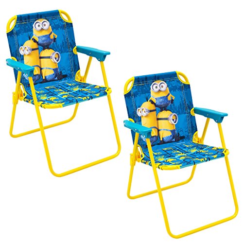 Set Of 2 Minions Folding Patio Lounge Lawn Chair for Kids with Safety Lock Outdoor Indoor Beach Camping