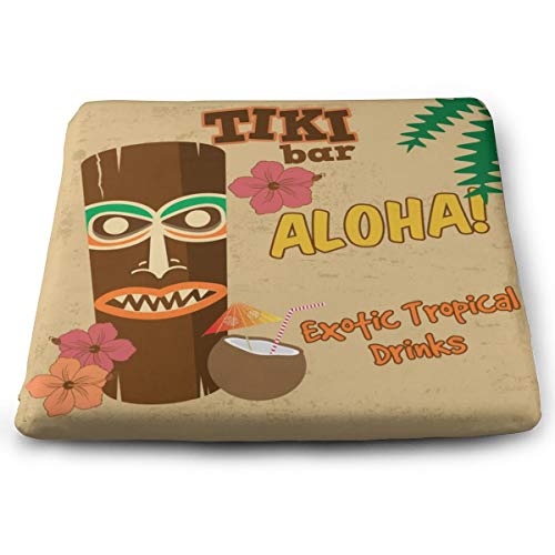 Premium Comfort Square Seat Cushion Tiki Bar Rusty Sign Hawaiian Aloha Exotic Tropical Drinks Print IndoorOutdoor Warm Patio Seat Cushions 14x15 For Outdoor Patio Furniture Garden Home Office