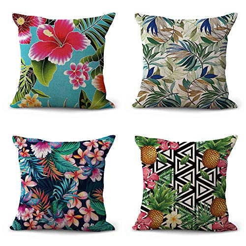 WholesaleSarong Set of 4 Hawaiian Floral Elements Cushion Covers Outdoor Furniture Cushion Decorative Pillow case