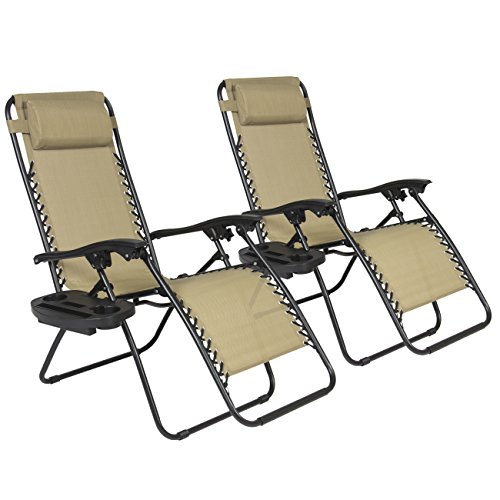 Best Choiceproducts Zero Gravity Chairs Tan Lounge Patio Chairs Outdoor Yard Beach New set Of 2