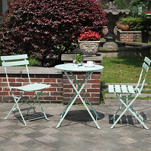 Grand Patio Steel Folding Outdoor Furniture Set for Bistro Patio Backyard Patio Furniture Sets 3 PCS Set of Foldable Table and Chairs Cyan