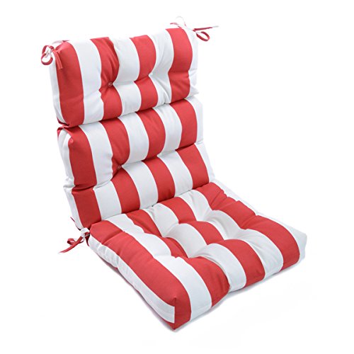 Outdoor Cabana Stripe High-Back Chair Cushion Soft Plush Pillow Ties Anchor Securely Durable Easy Care Tough Polyester Red White Horizontal Stripes Water Resistant Poolside Patio Chair