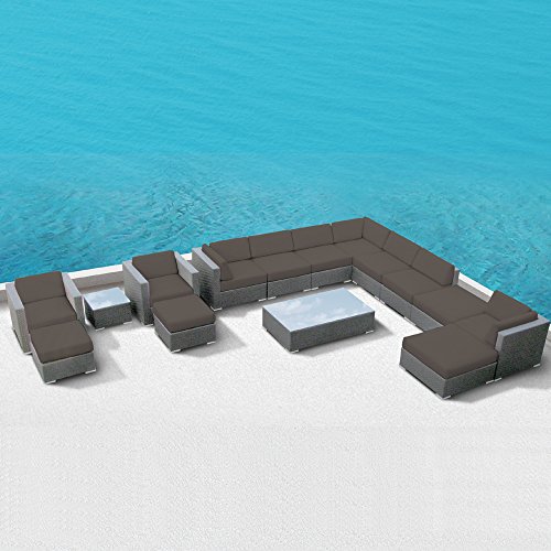 Luxxella Patio Bella 15pcs Modern Dark Grey Outdoor Furniture All Weather Wicker Couch Sofa Set