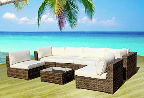 Outdoor Patio Furniture Sofa Modern All Weather Wicker Sectional 7pc Rattan Resin Couch Set