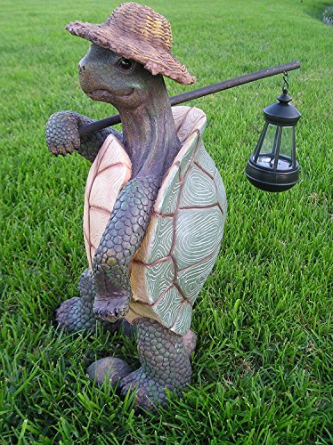 Atlantic Collectibles Nature Hiking Turtle Tortoise Statue With Solar Powered Lantern LED Light Patio Decor Indoor Outdoor Figurine