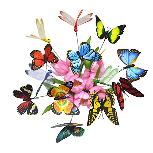 Carry360 20Pcs Dragonfly Butterfly Stakes Garden Ornaments Yard Decorations Patio DÃ©cor Butterfly Decorations Supplies for Patio Decor Party Multicolor