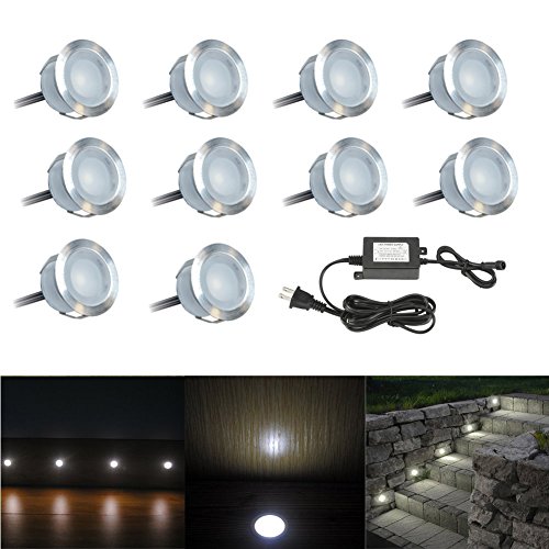 FVTLED 10 Pack Low Voltage LED Deck Light Kit Waterproof Outdoor LED Step Lighting Recessed Decking Garden Mall Yard Patio Decor Landscape Stair Lamps with Transformer Cool White